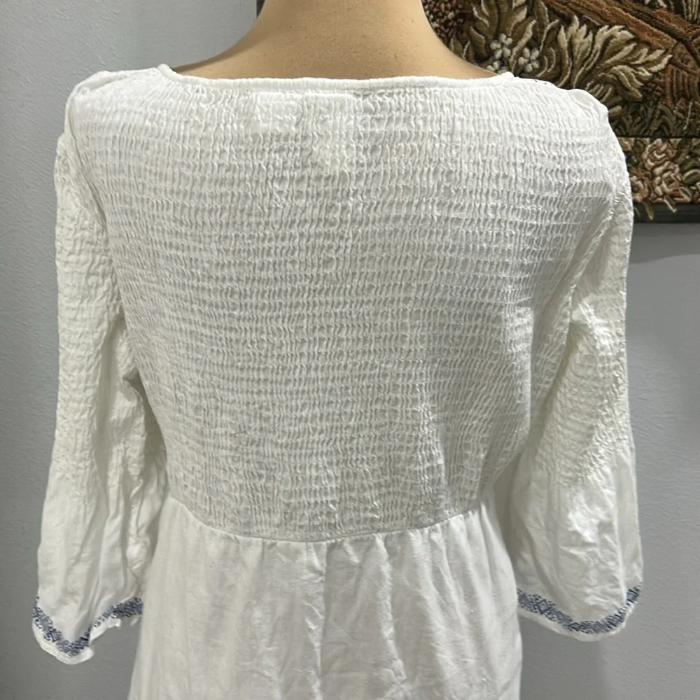 BILLABONG White Cotton Dress/Cover With Blue Design Print. Size L‎ - Picture 7 of 13